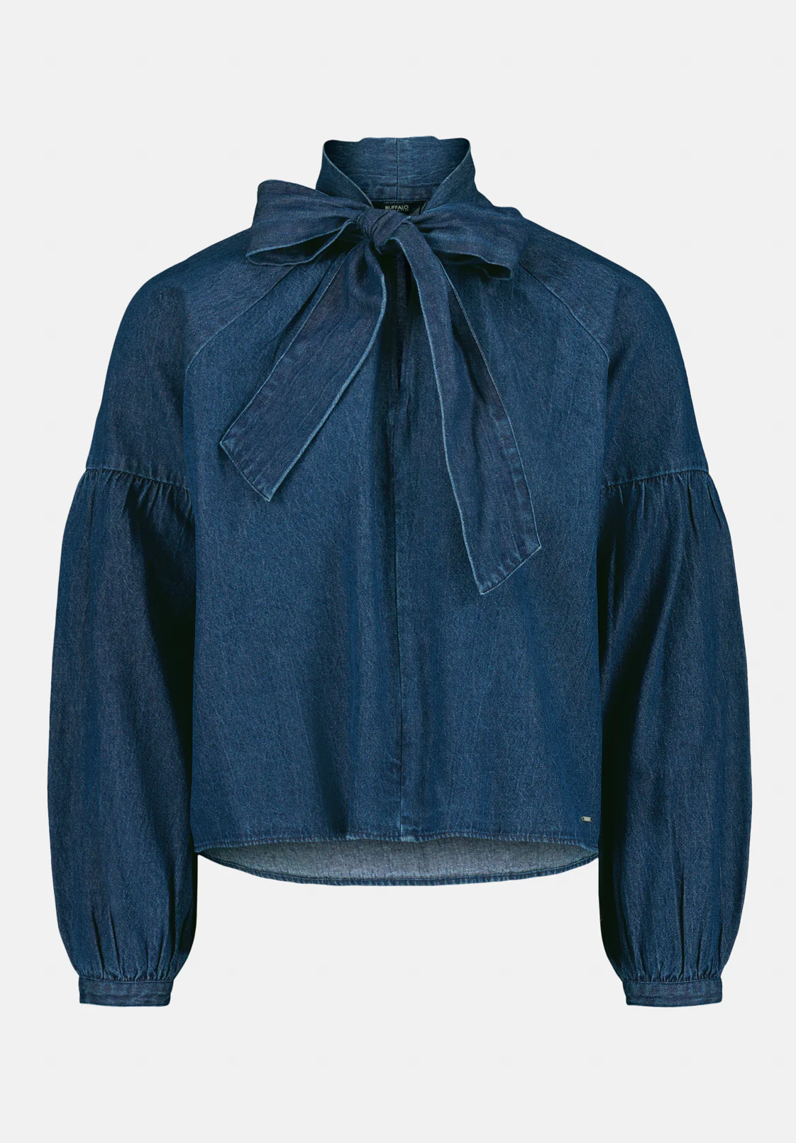 Carissa Women's Denim Blouse with Bow Neck and Voluminous Sleeves, Dark Denim - WT0208 - Image 5