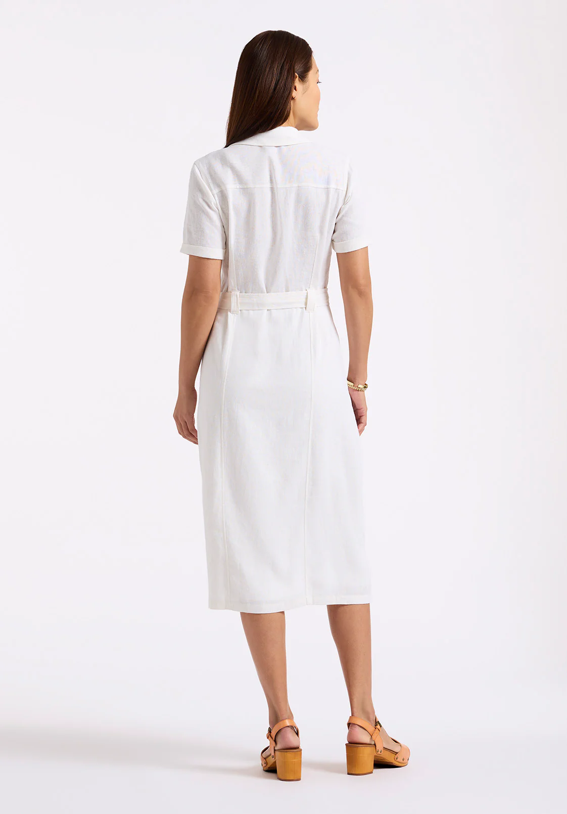 Carlene Women's Button-Down Midi Dress with Waist Tie, White - WD0092P - Image 3
