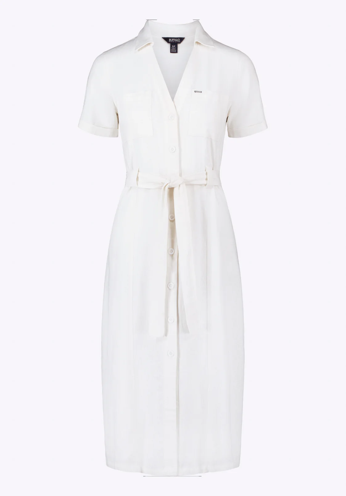 Carlene Women's Button-Down Midi Dress with Waist Tie, White - WD0092P - Image 6