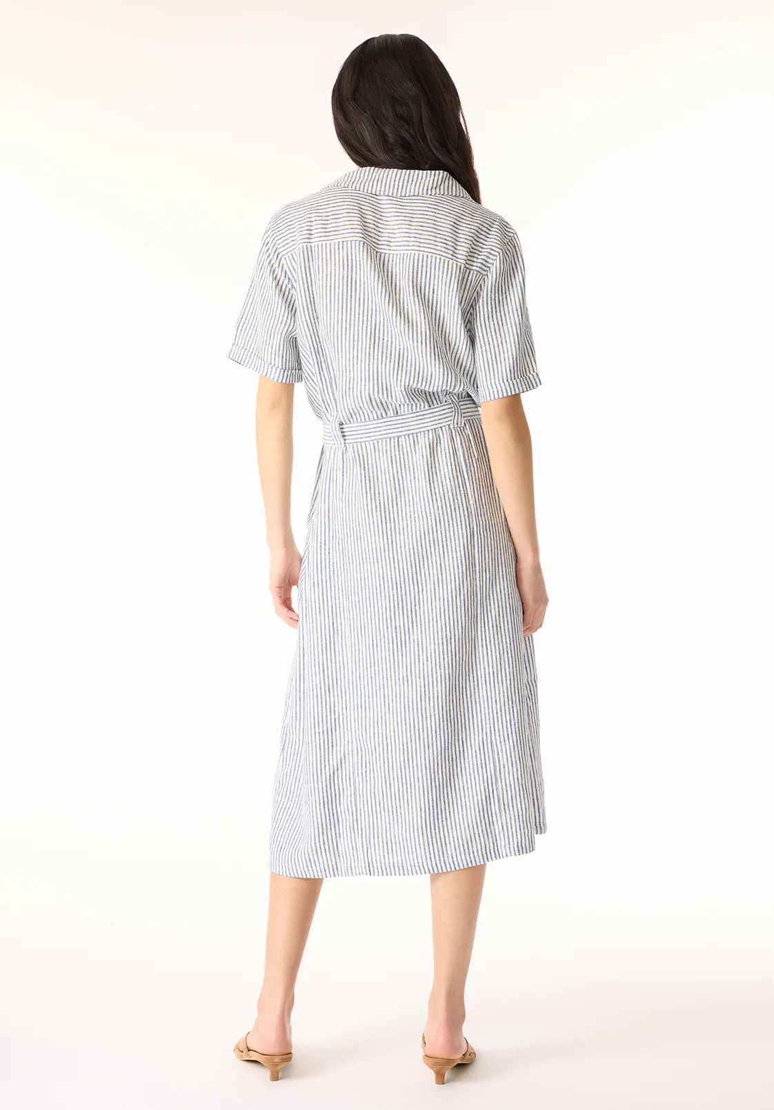 Carlene Women's Striped Button-Down Midi Dress with Waist Tie, Navy - WD0105P - Image 3