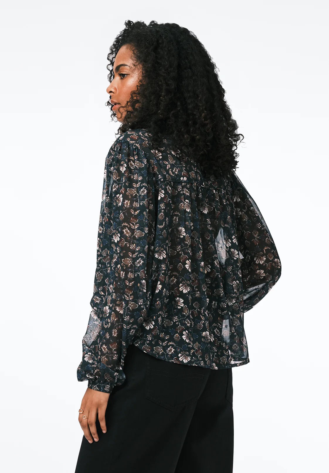 Clara Anne Women's Sheer Floral Button-Front Blouse, Vintage Floral - WT0205 - Image 3