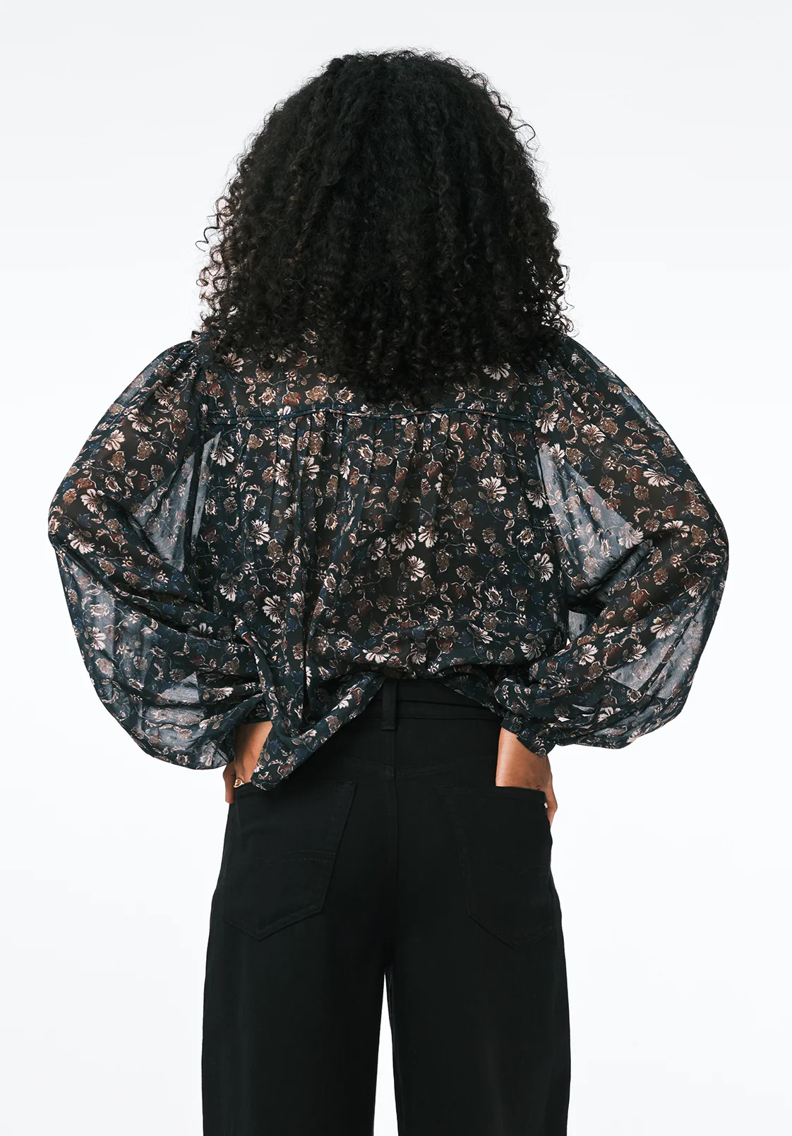 Clara Anne Women's Sheer Floral Button-Front Blouse, Vintage Floral - WT0205 - Image 4