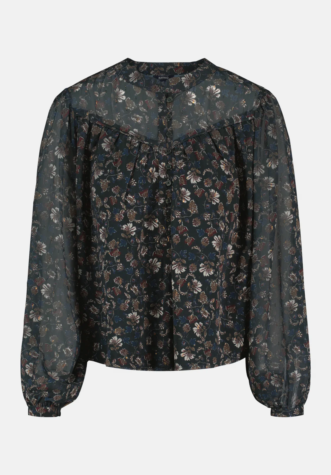 Clara Anne Women's Sheer Floral Button-Front Blouse, Vintage Floral - WT0205 - Image 5