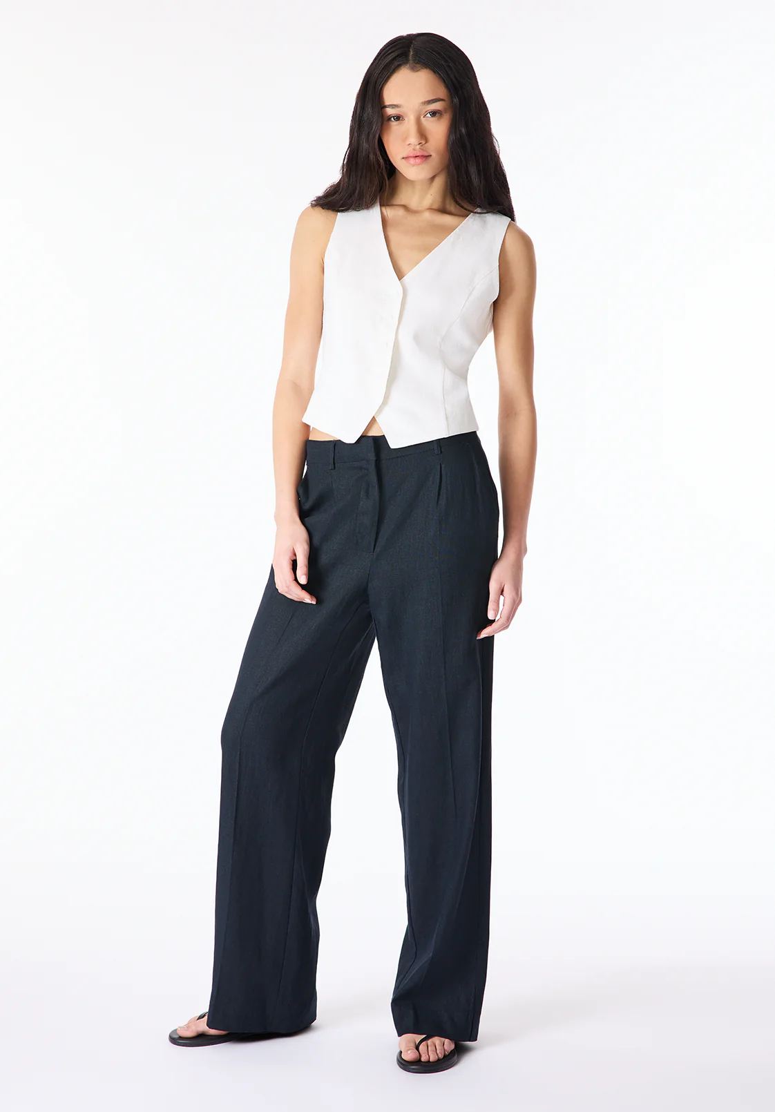 Coraline Women's Linen Button-Up Vest, White - WT0173P