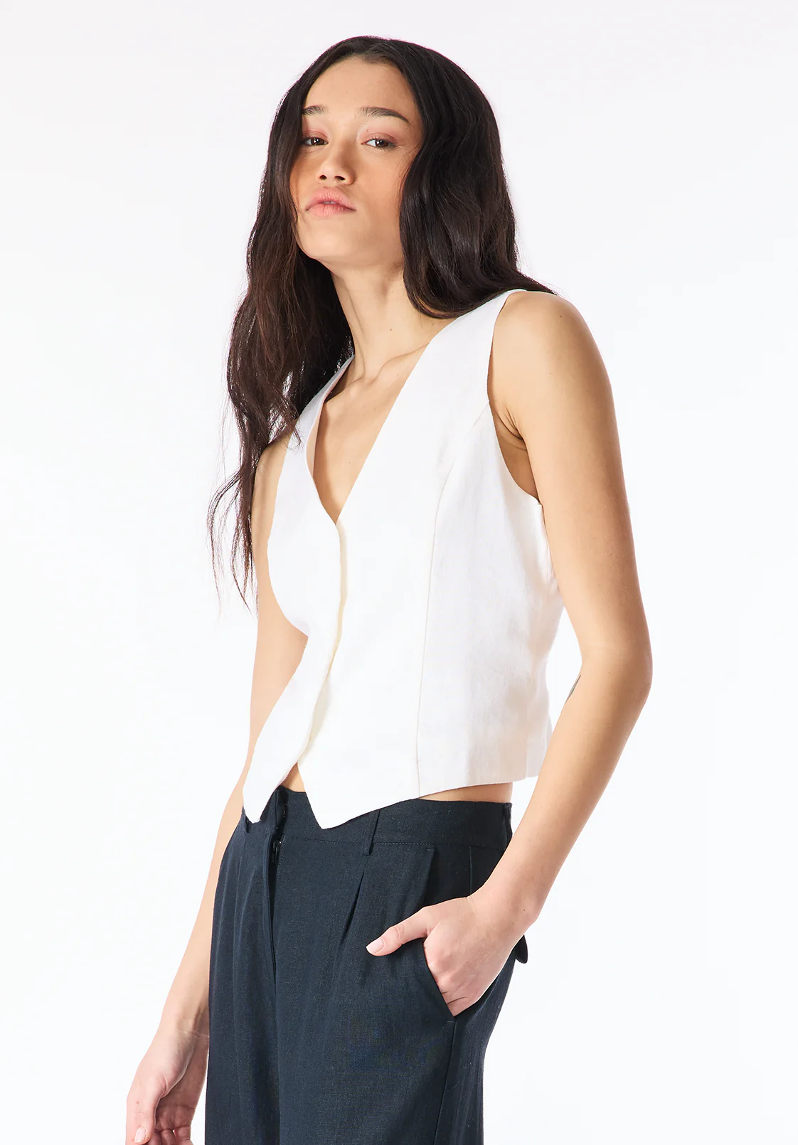 Coraline Women's Linen Button-Up Vest, White - WT0173P - Image 3
