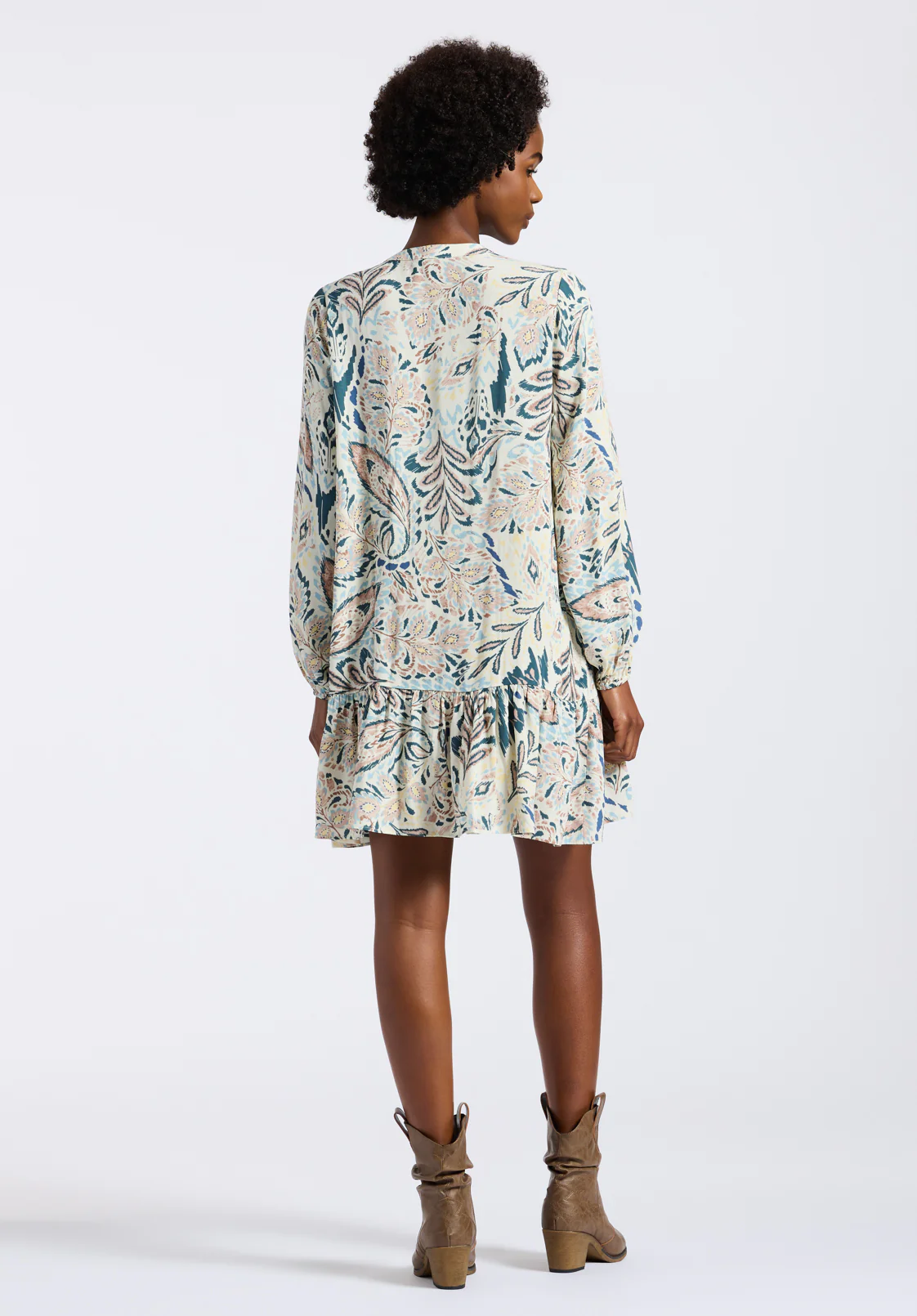 Darya Women's Boho-Print Long-Sleeve Tiered Short Dress, Paisley - WD0089P - Image 4