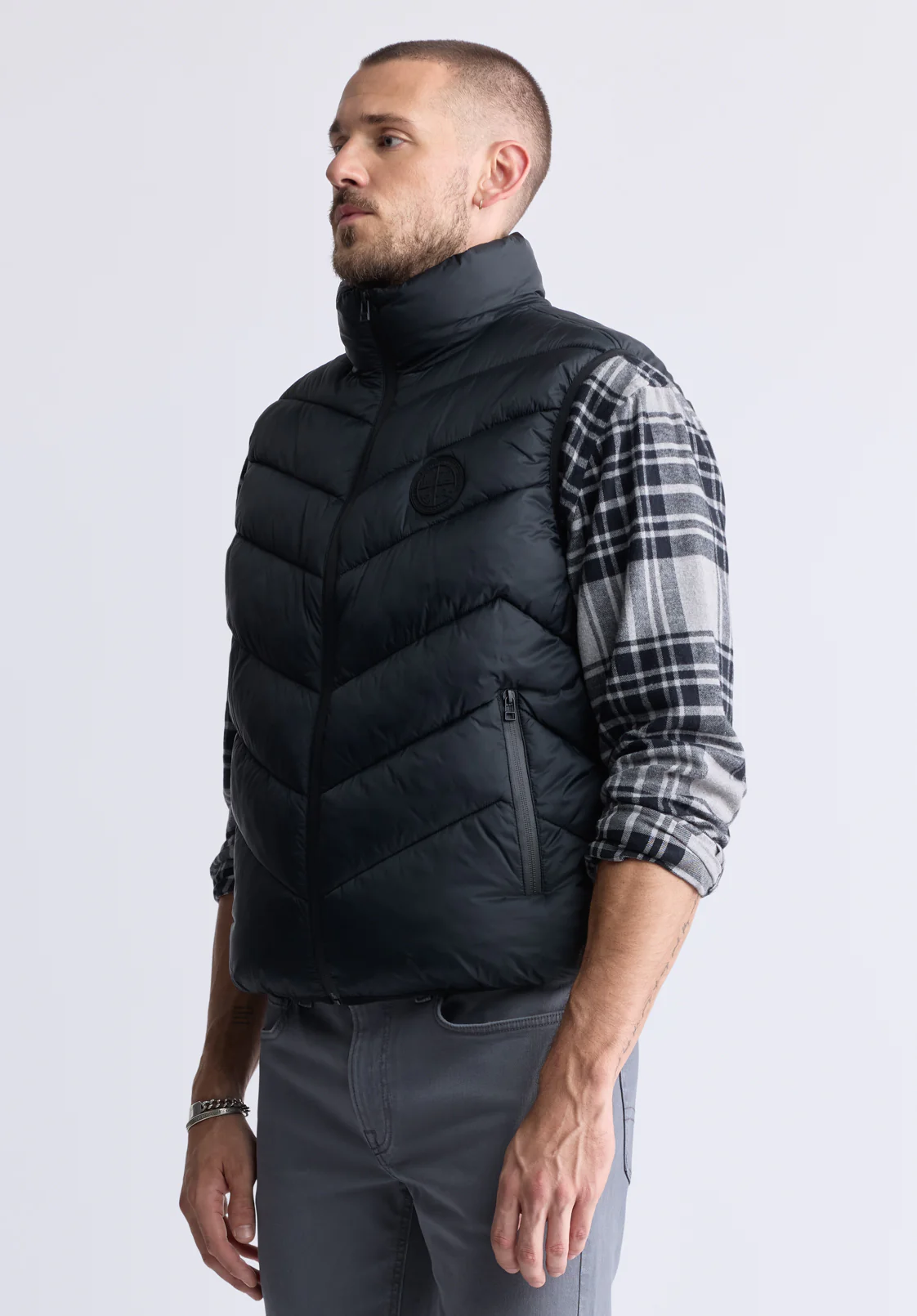 Davies Men's Puffer Vest, Black - OBMEF007 - Image 3