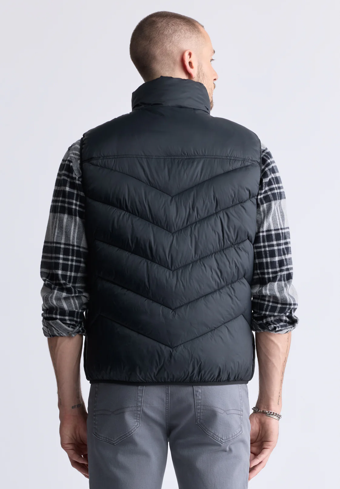 Davies Men's Puffer Vest, Black - OBMEF007 - Image 4