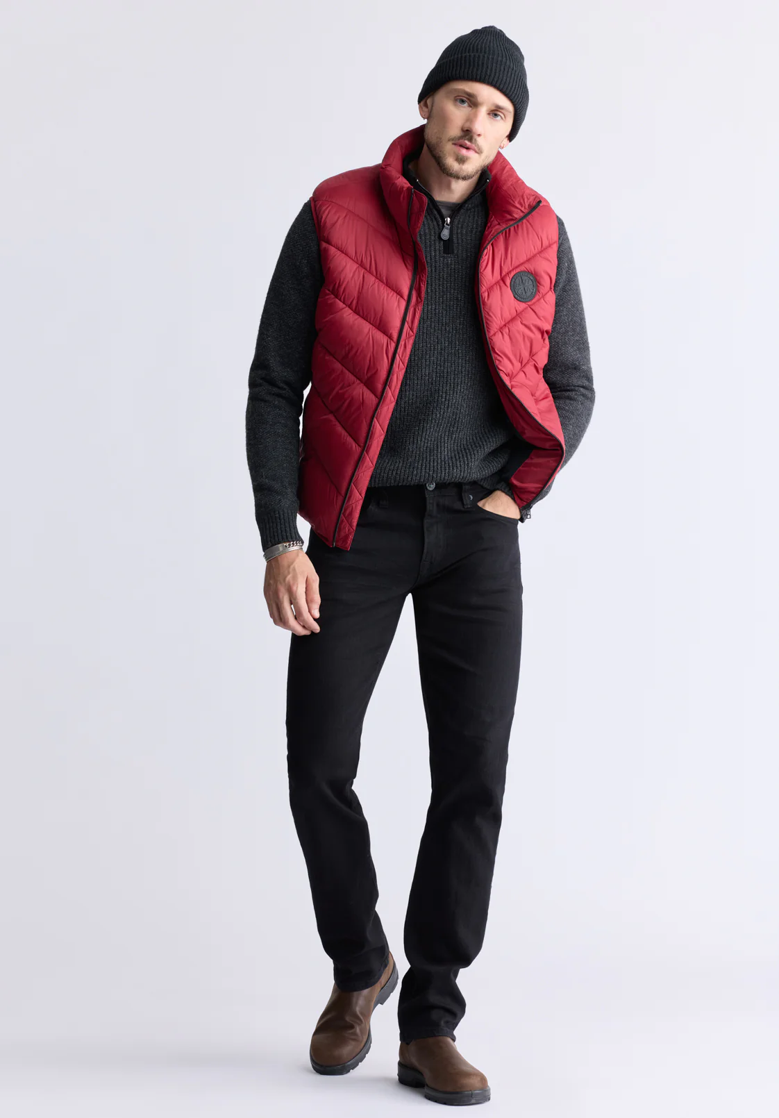 Davies Men's Puffer Vest, Chilli - OBMEF007
