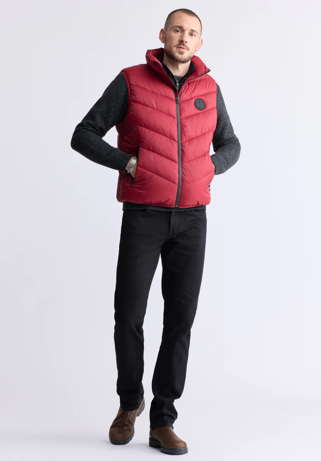 Davies Men's Puffer Vest, Chilli - OBMEF007 - Image 5