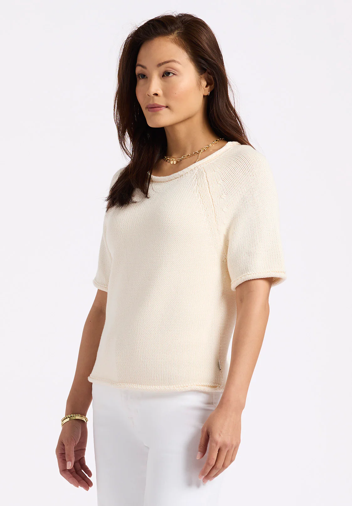 Devora Women’s Light Knit Short-Sleeve Sweater, Parchment - SW0115P - Image 4