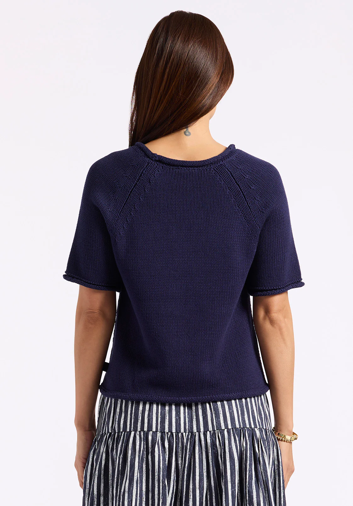 Devora Women’s Light Knit Short-Sleeve Sweater, Navy - SW0115P - Image 4