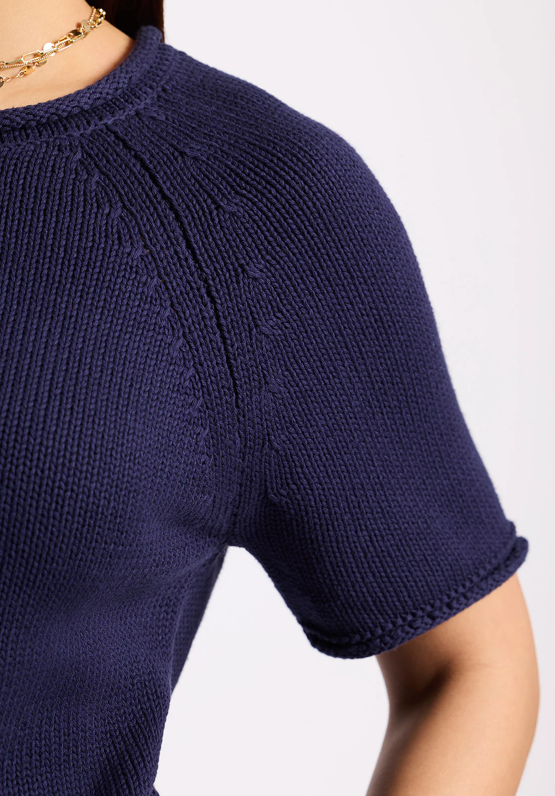 Devora Women’s Light Knit Short-Sleeve Sweater, Navy - SW0115P - Image 5