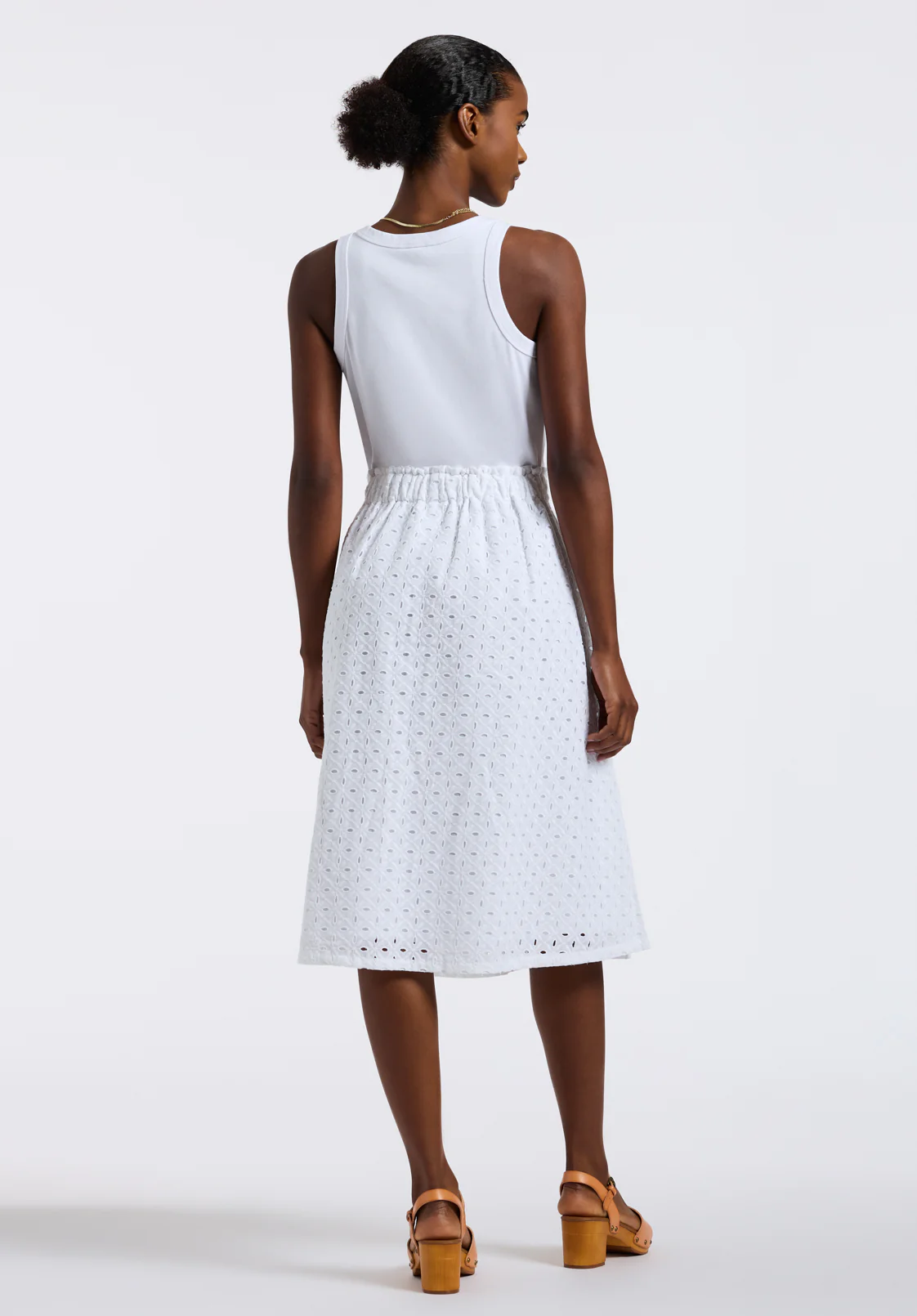 Drea Women's Tank Dress with Eyelet Embroidered Skirt, White - WD0067P - Image 3