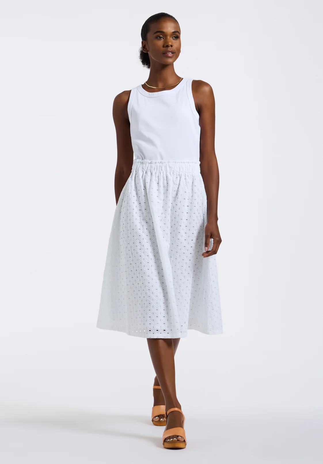 Drea Women's Tank Dress with Eyelet Embroidered Skirt, White - WD0067P - Image 4