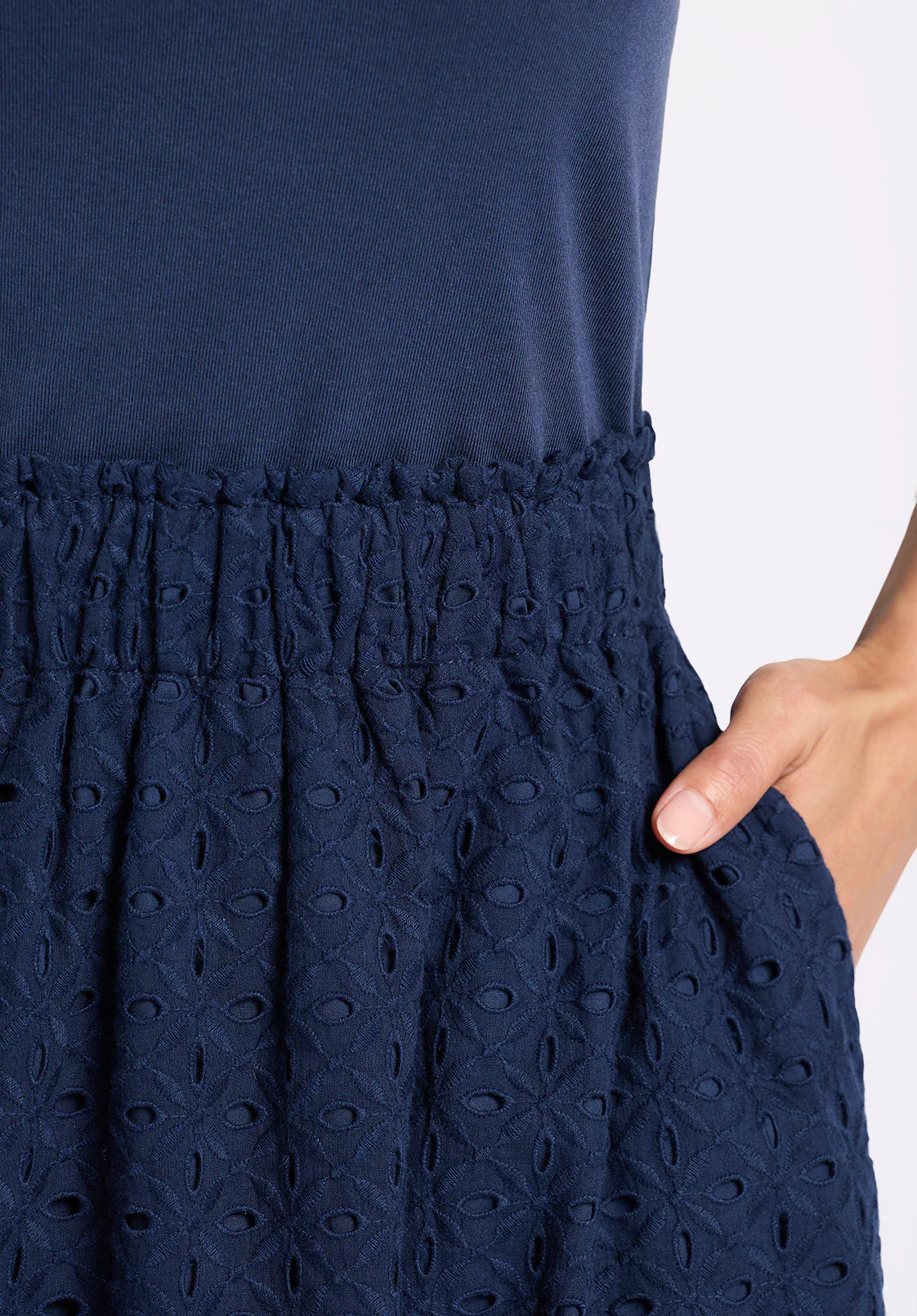 Drea Women's Tank Dress with Eyelet Embroidered Skirt, Navy - WD0067P - Image 4