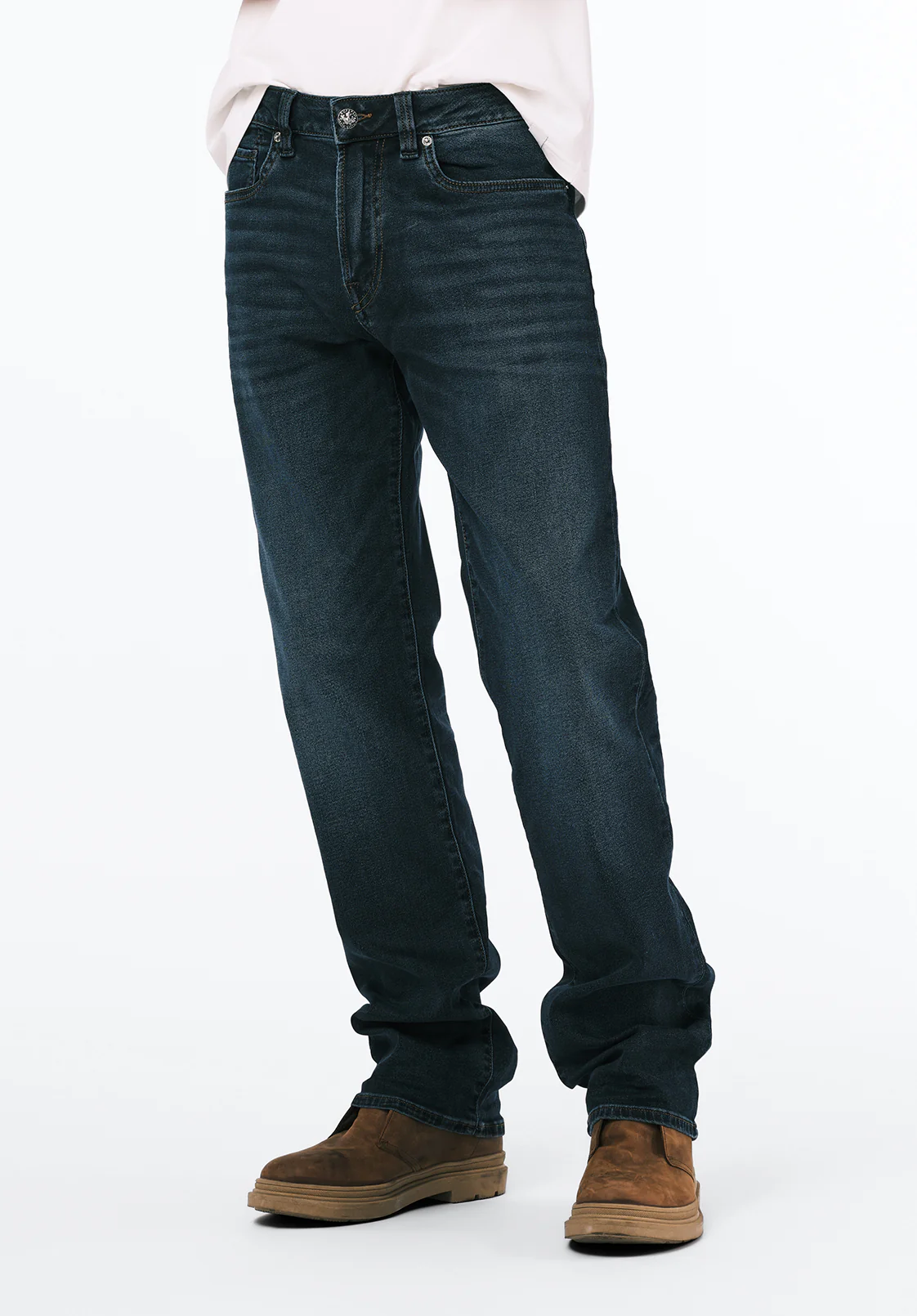Relaxed Straight Driven Men's Jeans in Crinkled and Sanded Dark Blue - BM22639 - Image 3