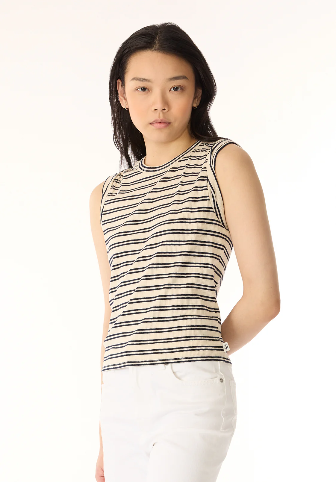 Elayne Women’s Striped Sleeveless Top, Marshmallow - KT0180P - Image 3