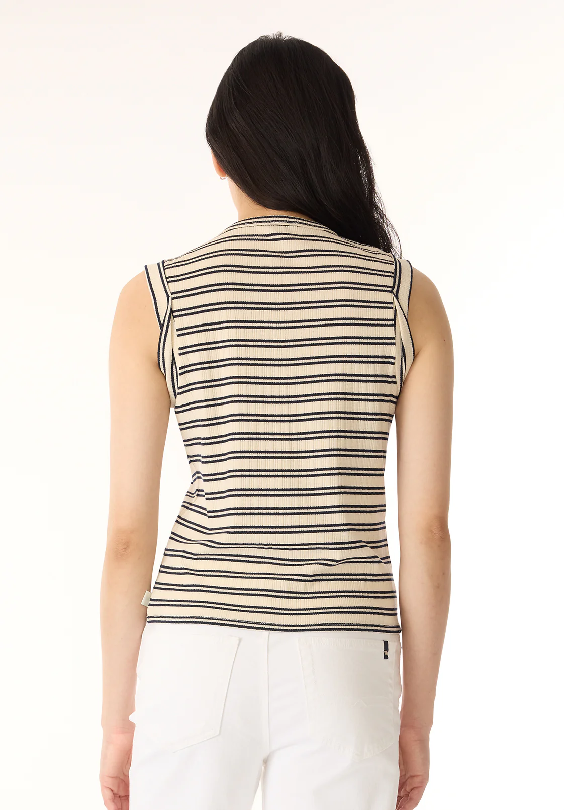 Elayne Women’s Striped Sleeveless Top, Marshmallow - KT0180P - Image 4