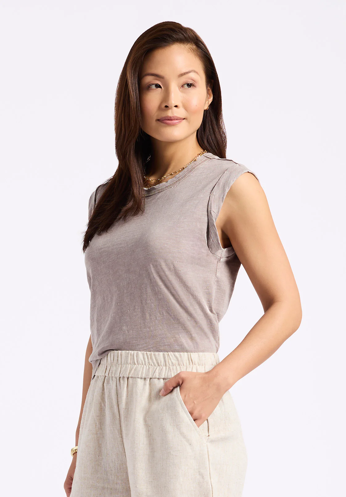 Elayne Women’s Sleeveless Top, Driftwood Brown - KT0230P - Image 2