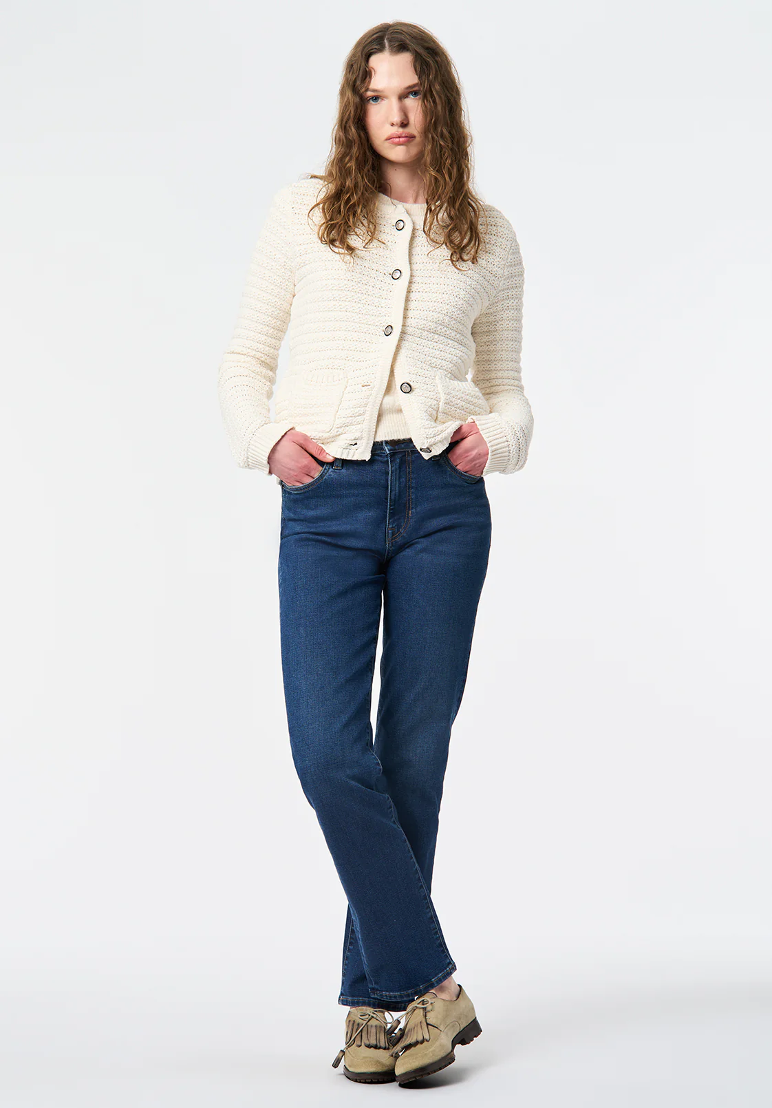 Elettra Women's Textured Knit Button-Front Cardigan, Pristine - SW0140