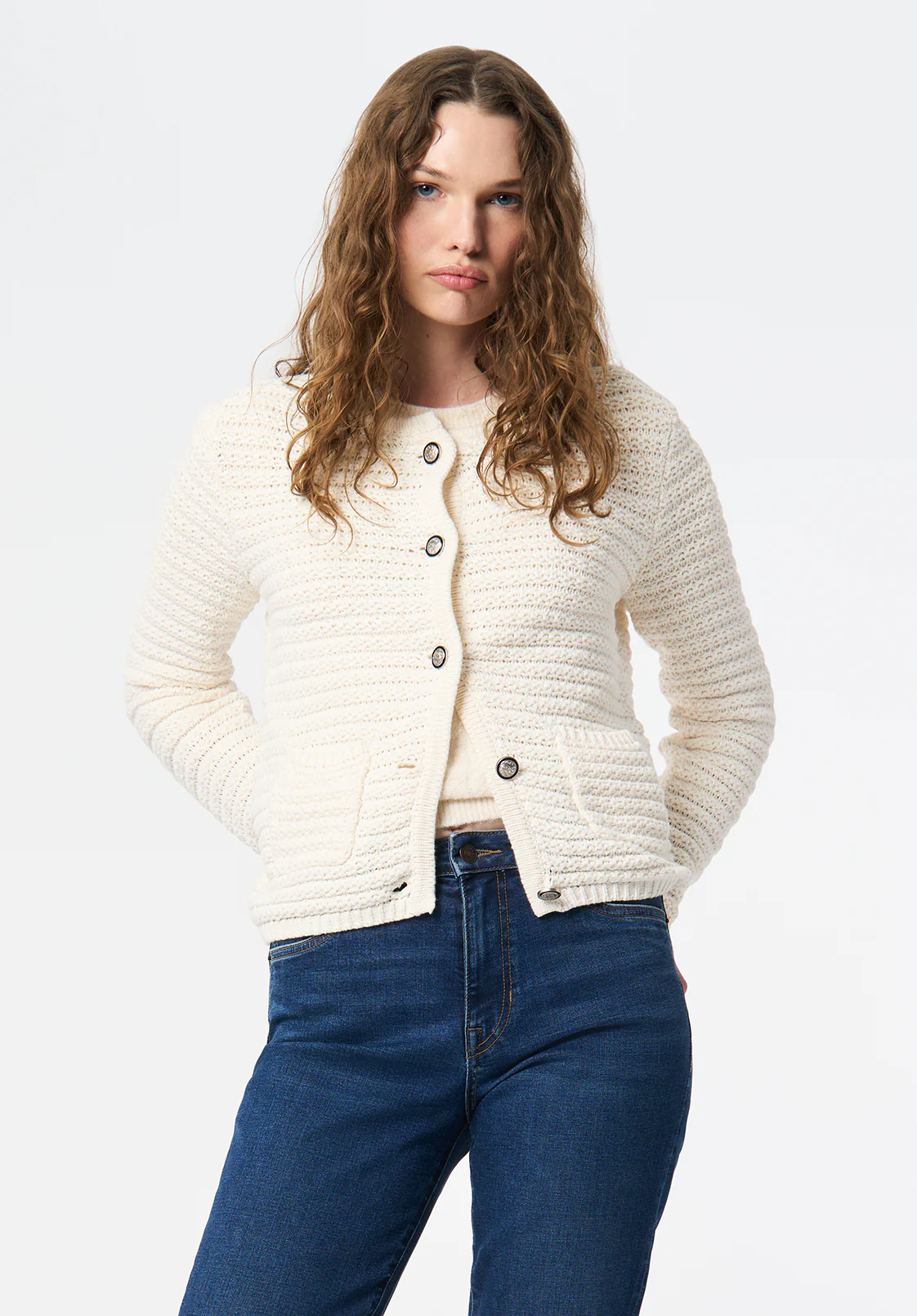 Elettra Women's Textured Knit Button-Front Cardigan, Pristine - SW0140 - Image 2