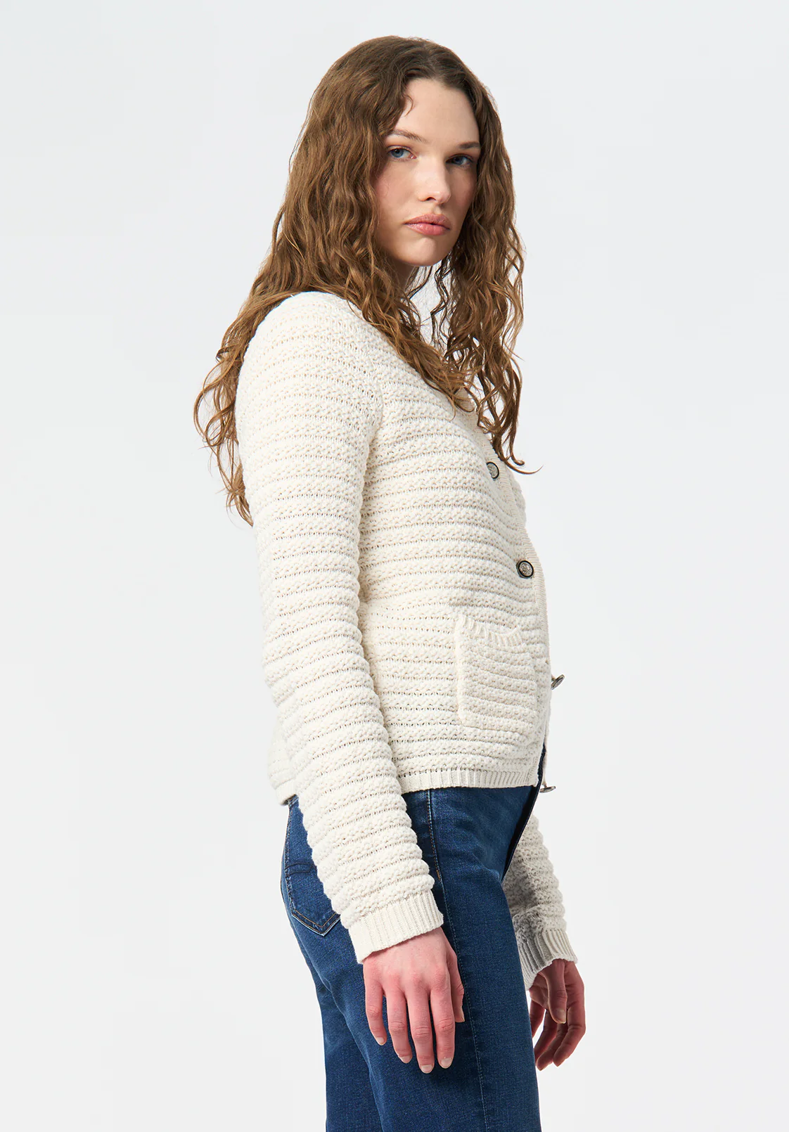 Elettra Women's Textured Knit Button-Front Cardigan, Pristine - SW0140 - Image 3