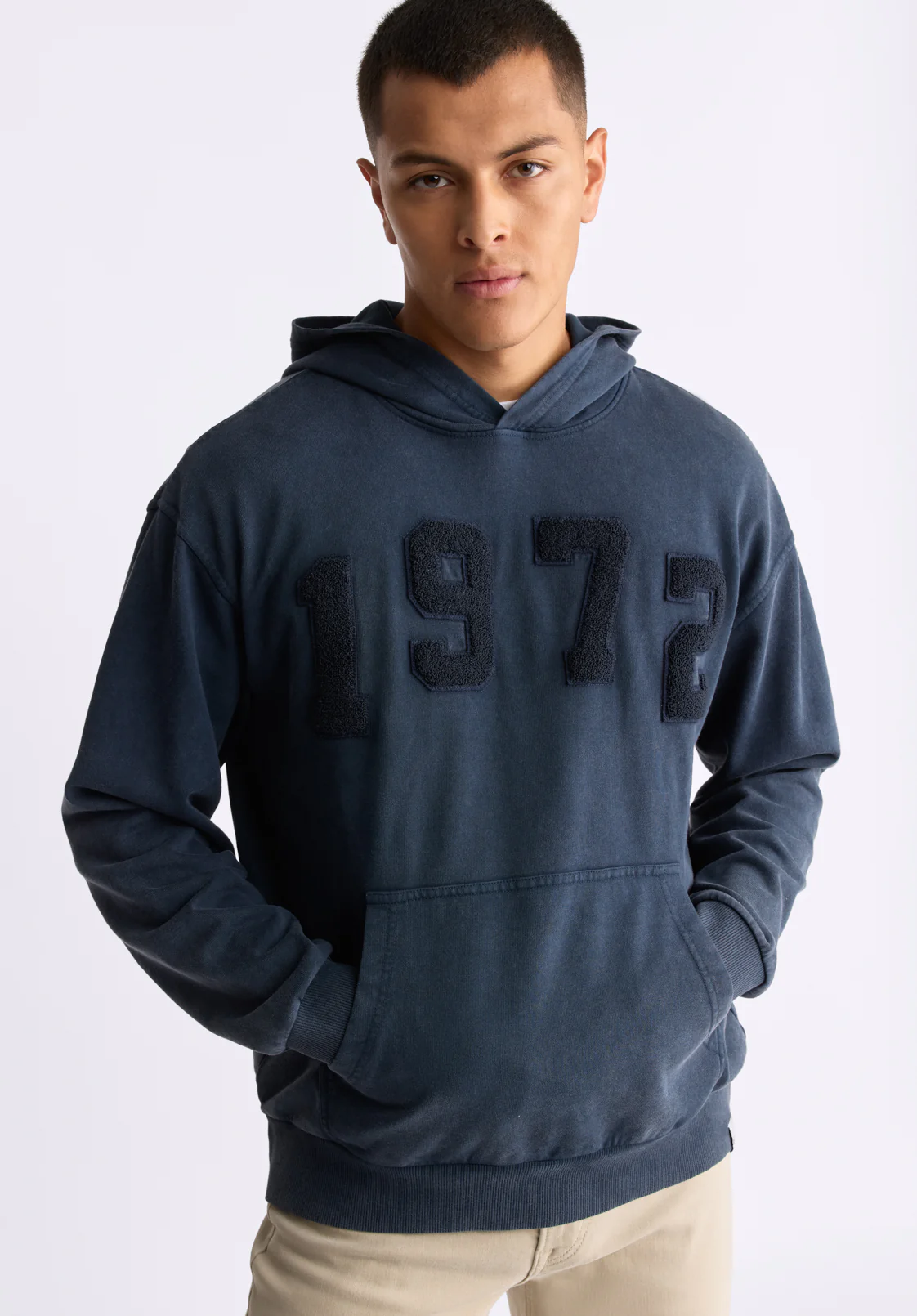 Farhim Men's Hoodie with Textured Appliqué, Midnight Blue - BM24517 - Image 3