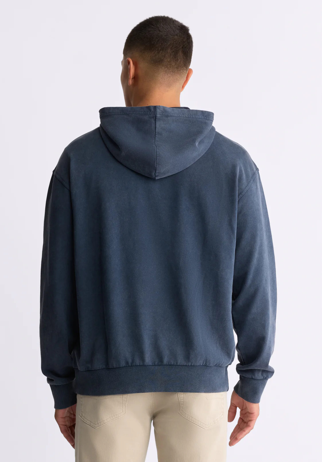Farhim Men's Hoodie with Textured Appliqué, Midnight Blue - BM24517 - Image 4