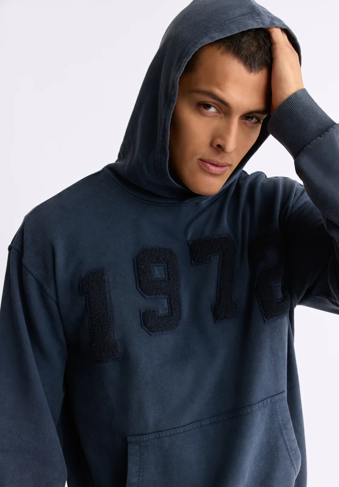 Farhim Men's Hoodie with Textured Appliqué, Midnight Blue - BM24517 - Image 5