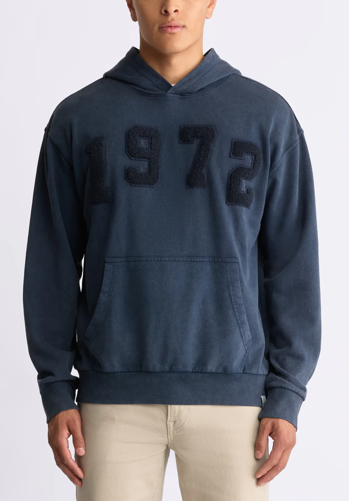 Farhim Men's Hoodie with Textured Appliqué, Midnight Blue - BM24517 - Image 6