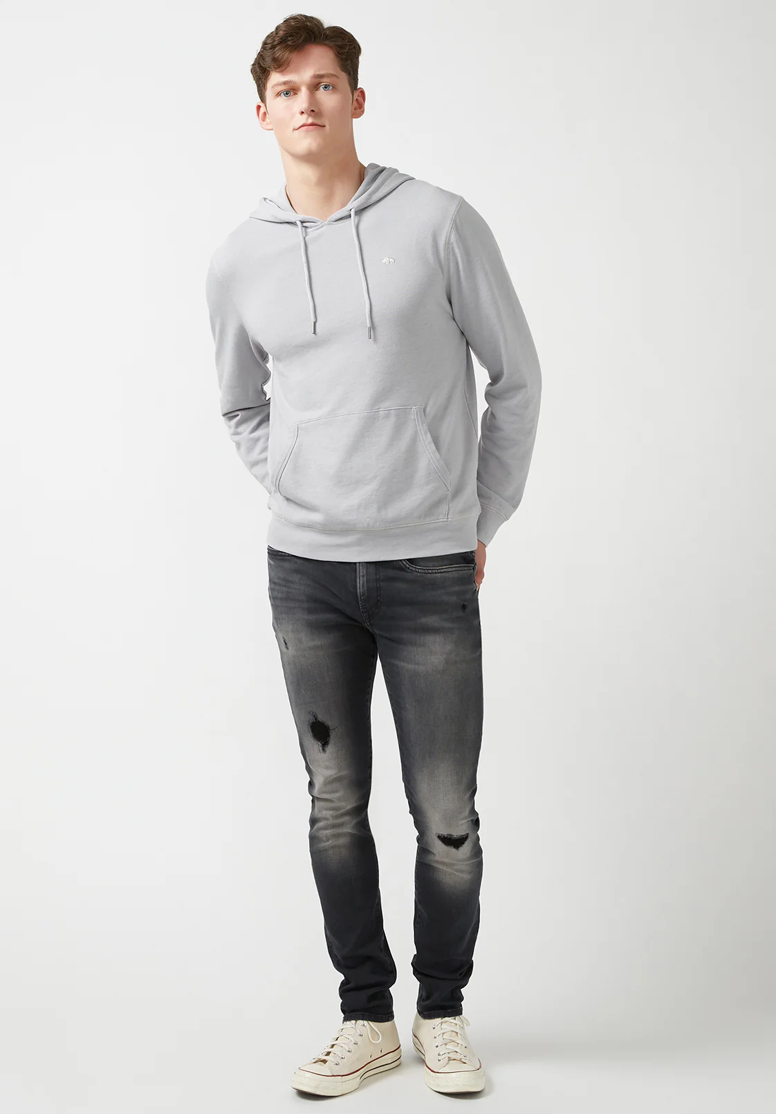 Farman Men’s Lightweight Hooded Sweatshirt, Light Grey - BM24171