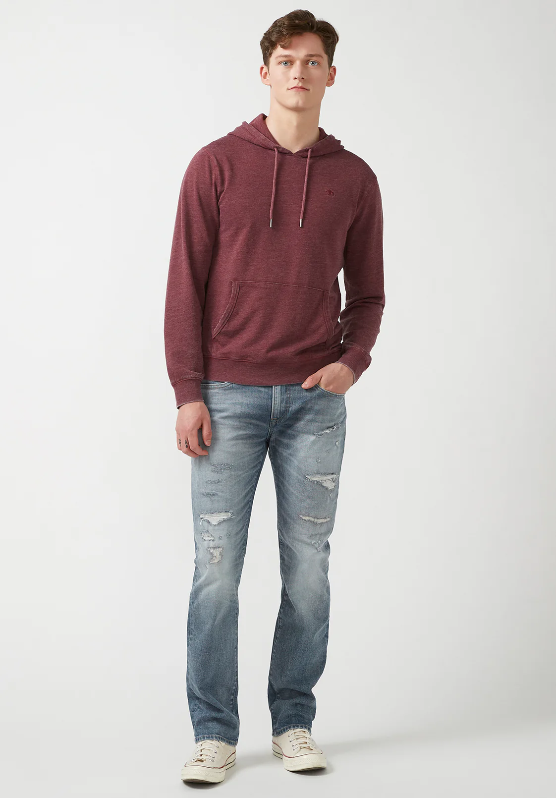 Farman Men’s Lightweight Hooded Sweatshirt, Dark Red - BM24171