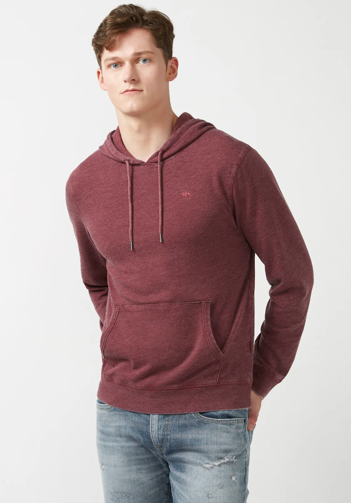Farman Men’s Lightweight Hooded Sweatshirt, Dark Red - BM24171 - Image 3