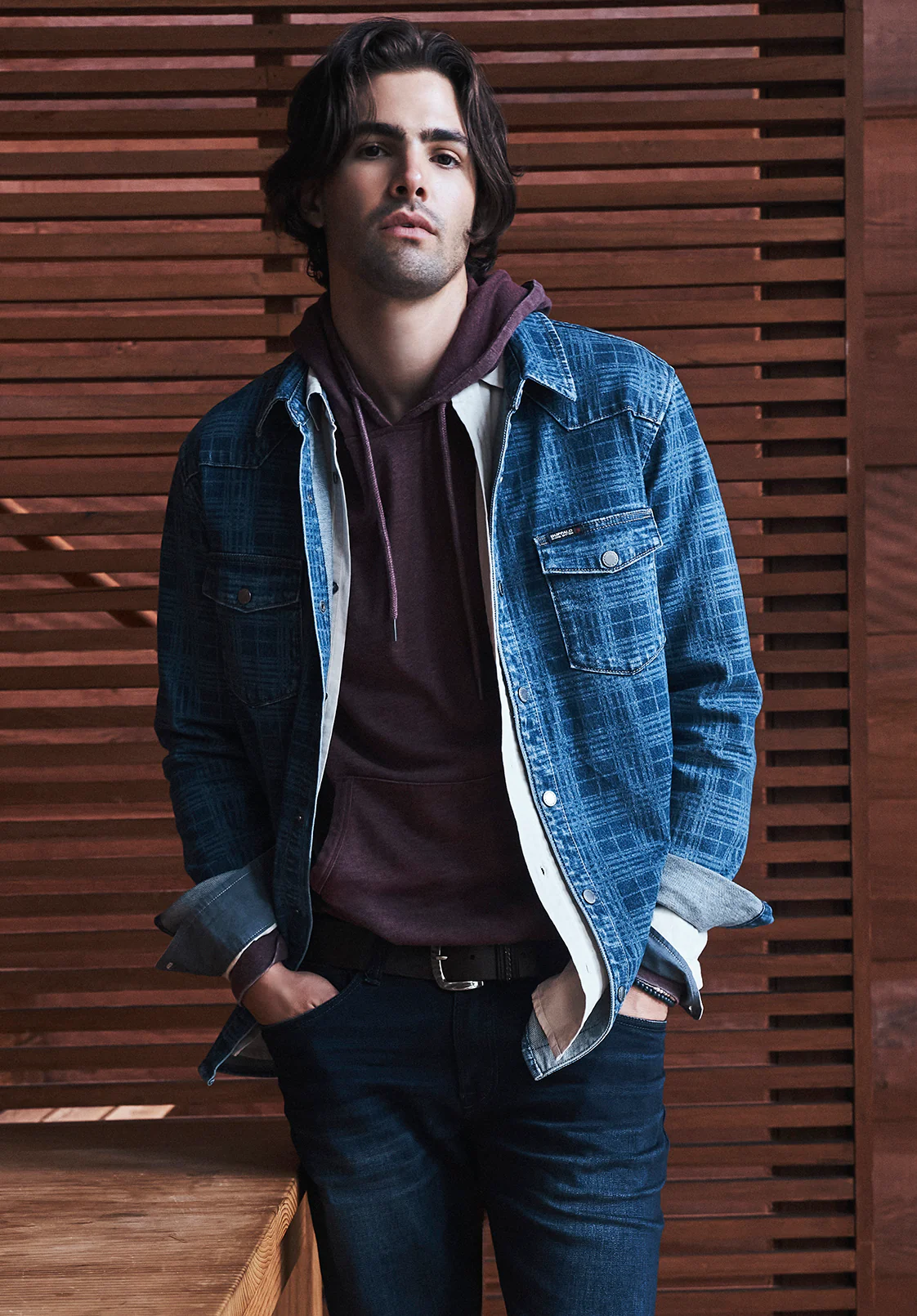 Farman Men’s Lightweight Hooded Sweatshirt, Dark Red - BM24171 - Image 6