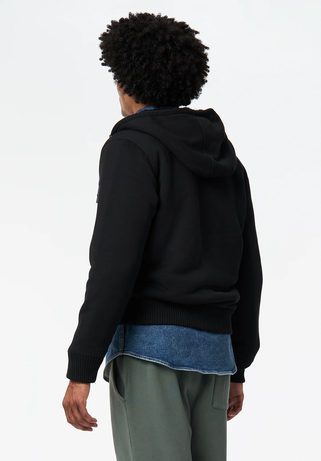 Fasox Men's Relaxed Full-Zip Hooded Jacket with Sherpa Lining, Black - BM24735 - Image 4