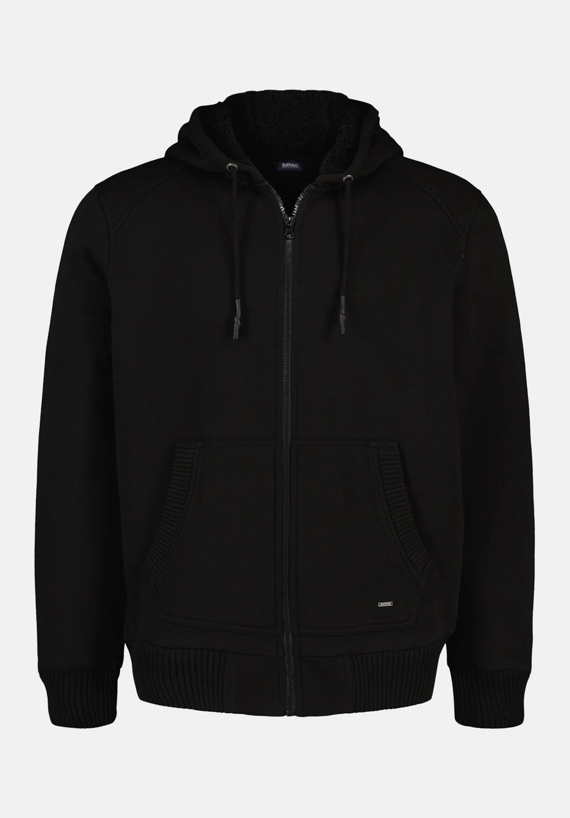 Fasox Men's Relaxed Full-Zip Hooded Jacket with Sherpa Lining, Black - BM24735 - Image 5