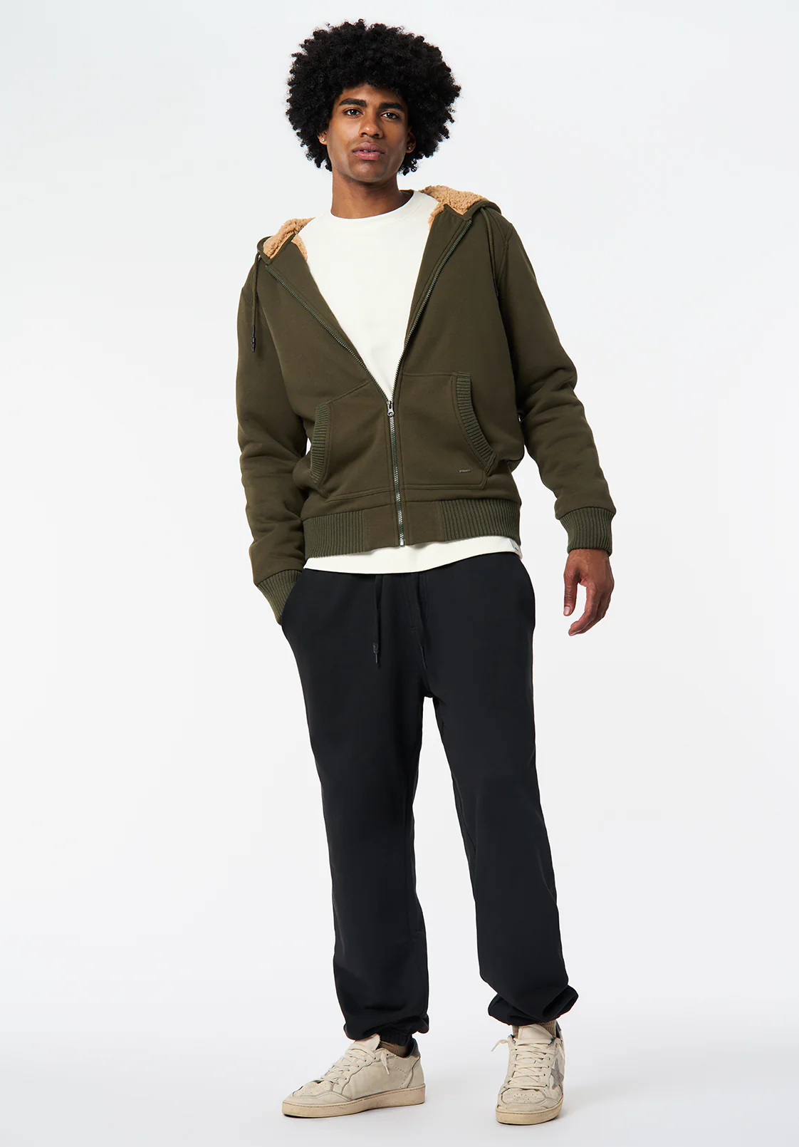 Fasox Men's Relaxed Full-Zip Hooded Jacket with Sherpa Lining, Fern - BM24735