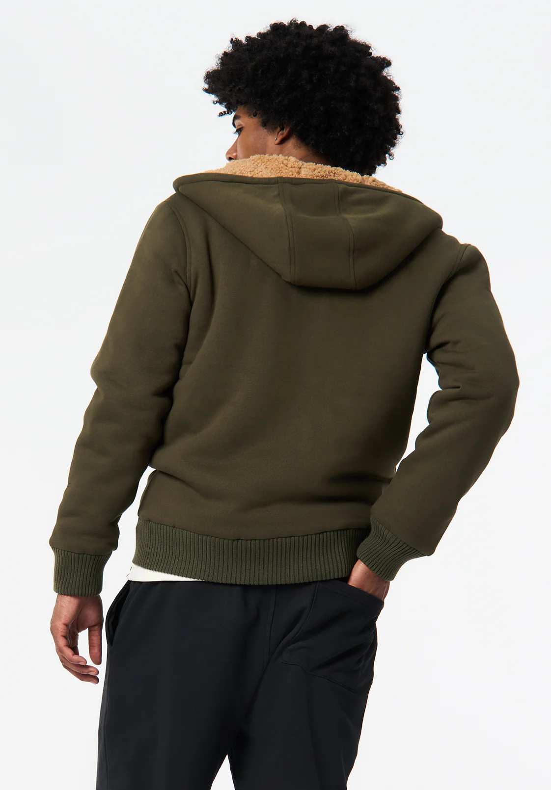 Fasox Men's Relaxed Full-Zip Hooded Jacket with Sherpa Lining, Fern - BM24735 - Image 2