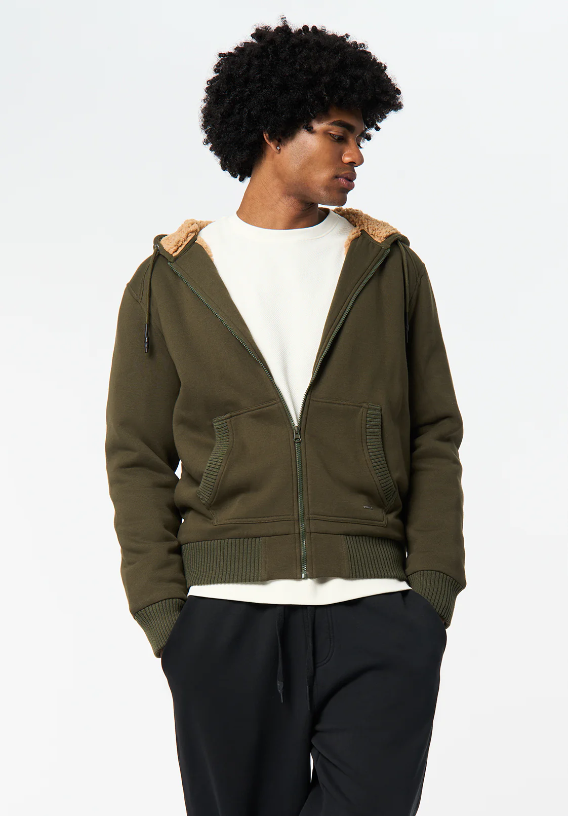 Fasox Men's Relaxed Full-Zip Hooded Jacket with Sherpa Lining, Fern - BM24735 - Image 3