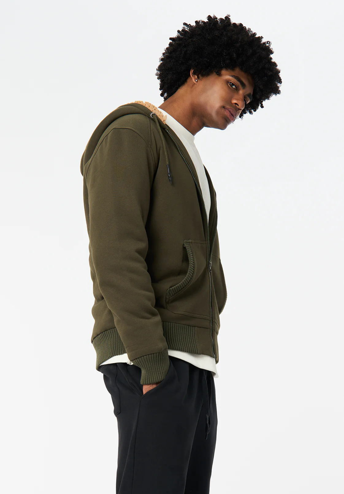 Fasox Men's Relaxed Full-Zip Hooded Jacket with Sherpa Lining, Fern - BM24735 - Image 4