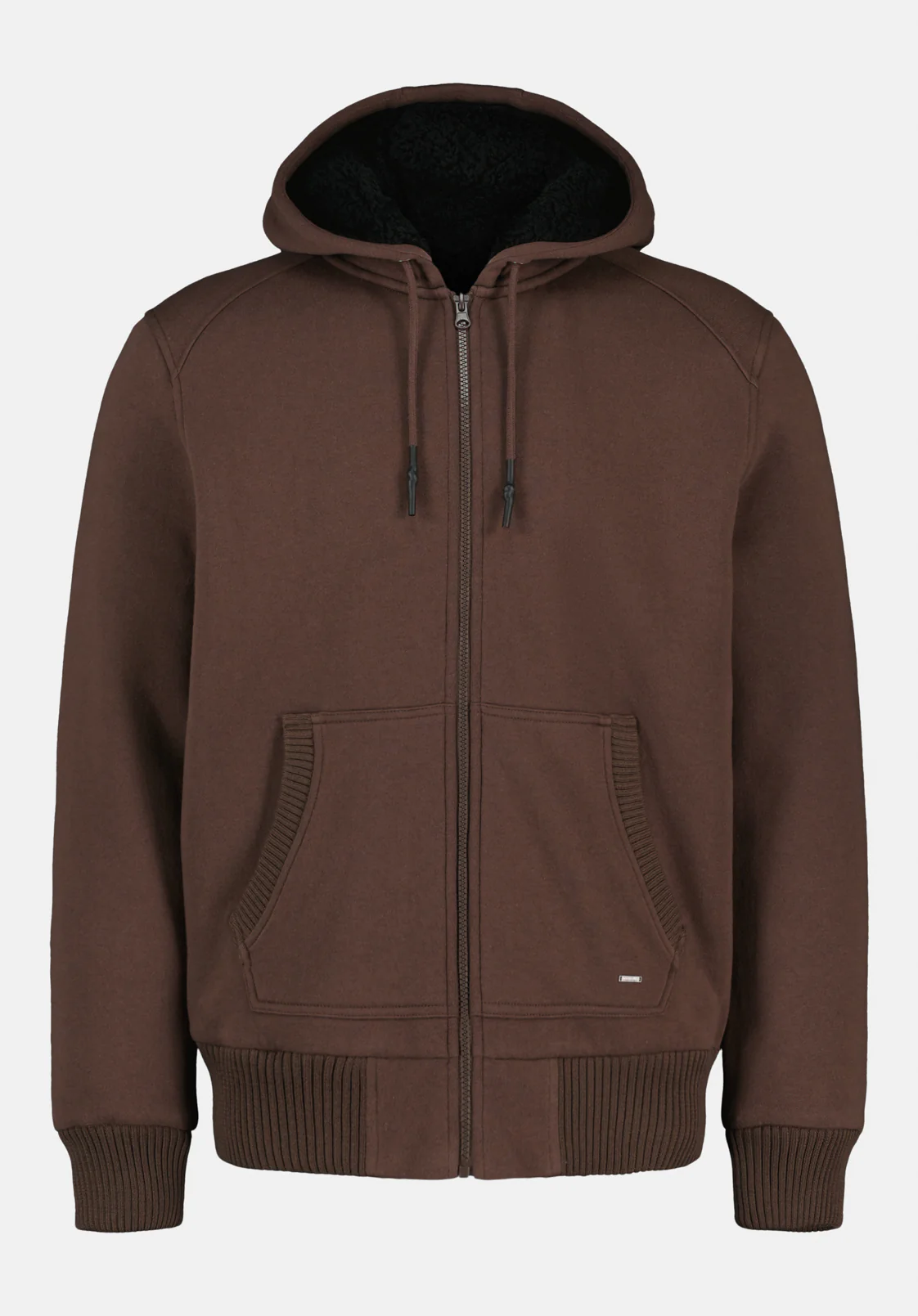 Fasox Men's Relaxed Full-Zip Hooded Jacket with Sherpa Lining, Chocolate Brown - BM24735 - Image 5