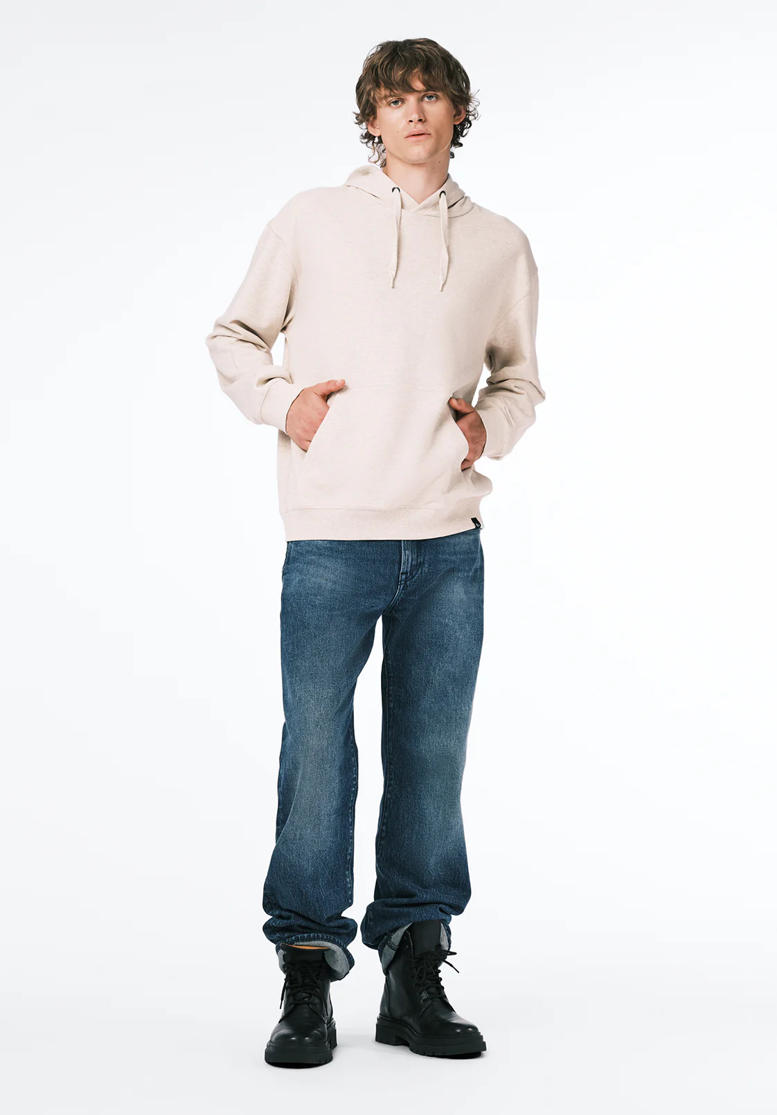Finley Men's Relaxed Hooded Sweatshirt, Heather Beige - BM24741