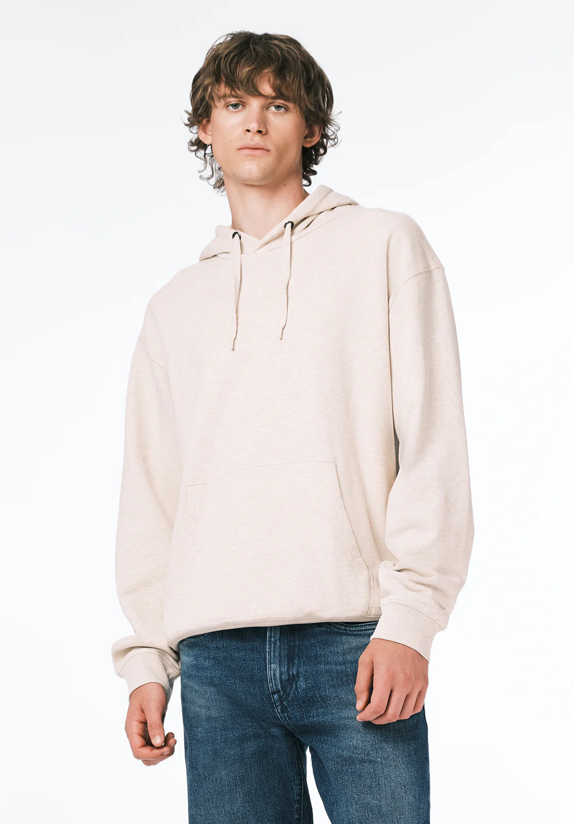 Finley Men's Relaxed Hooded Sweatshirt, Heather Beige - BM24741 - Image 2