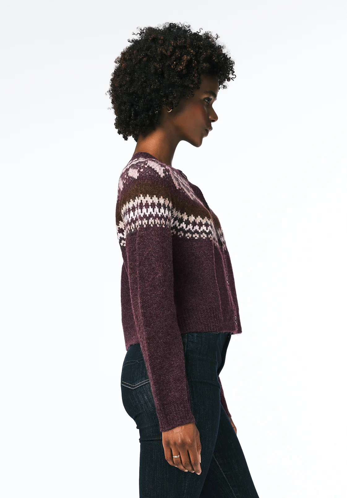 Frederick Women's Fair Isle Button-Up Cardigan, Fig - SW0152 - Image 3