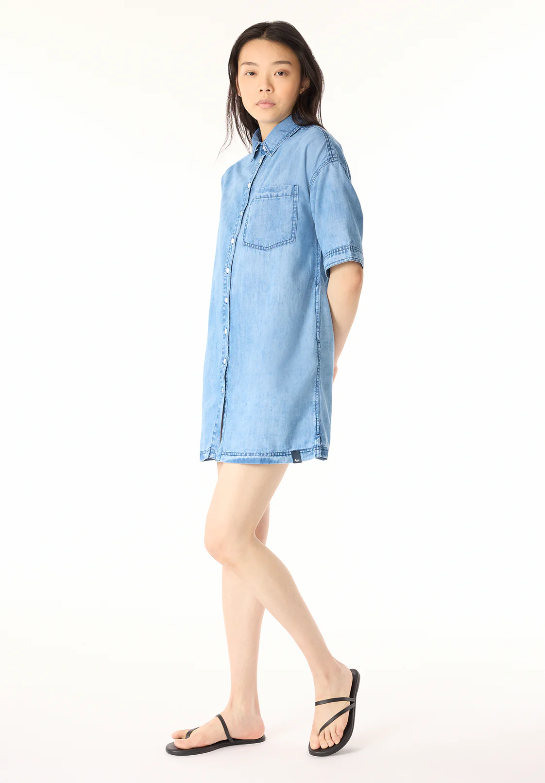 Freida Women's Mid-Sleeve Button-Up Shirt Dress, Classic Vintage Blue - WD0069P - Image 3