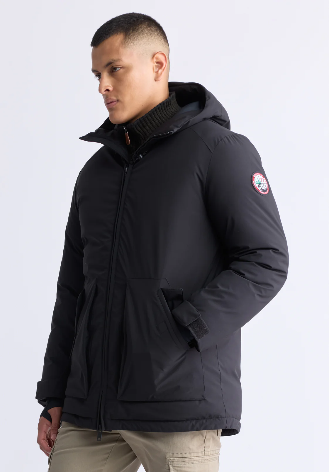Gavin Men’s Mid-length Two-way Zip-up Classic Parka, Black - OBMFP001 - Image 3