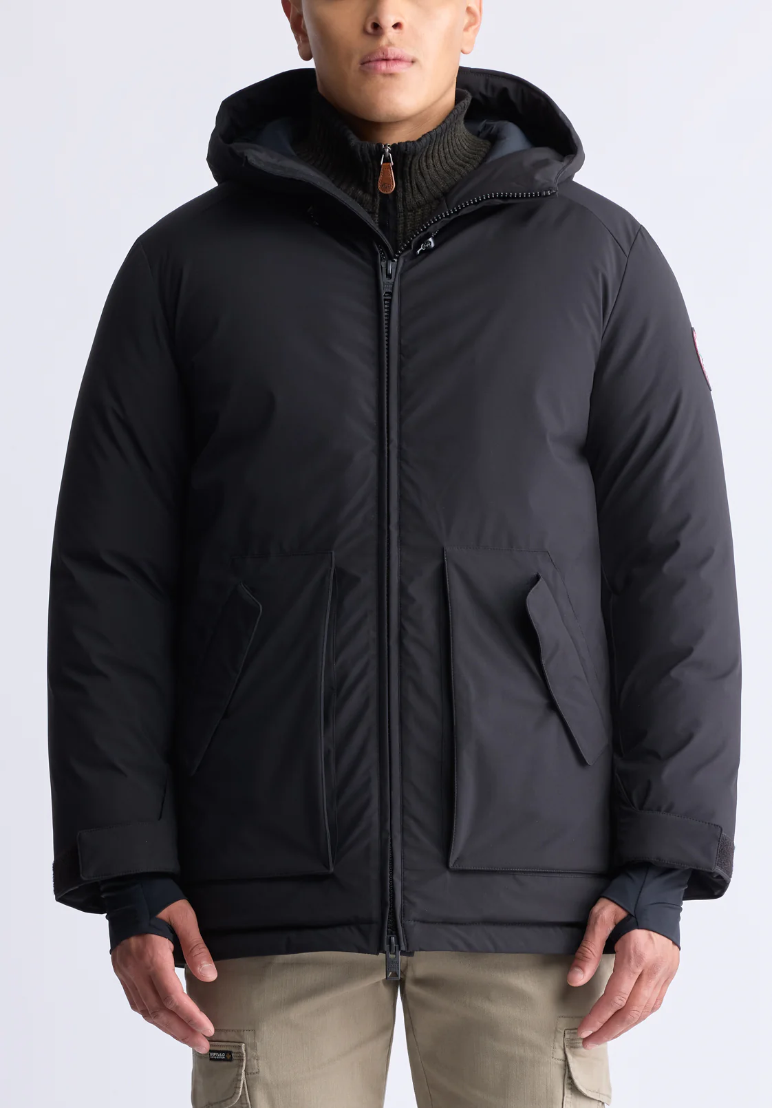 Gavin Men’s Mid-length Two-way Zip-up Classic Parka, Black - OBMFP001 - Image 4