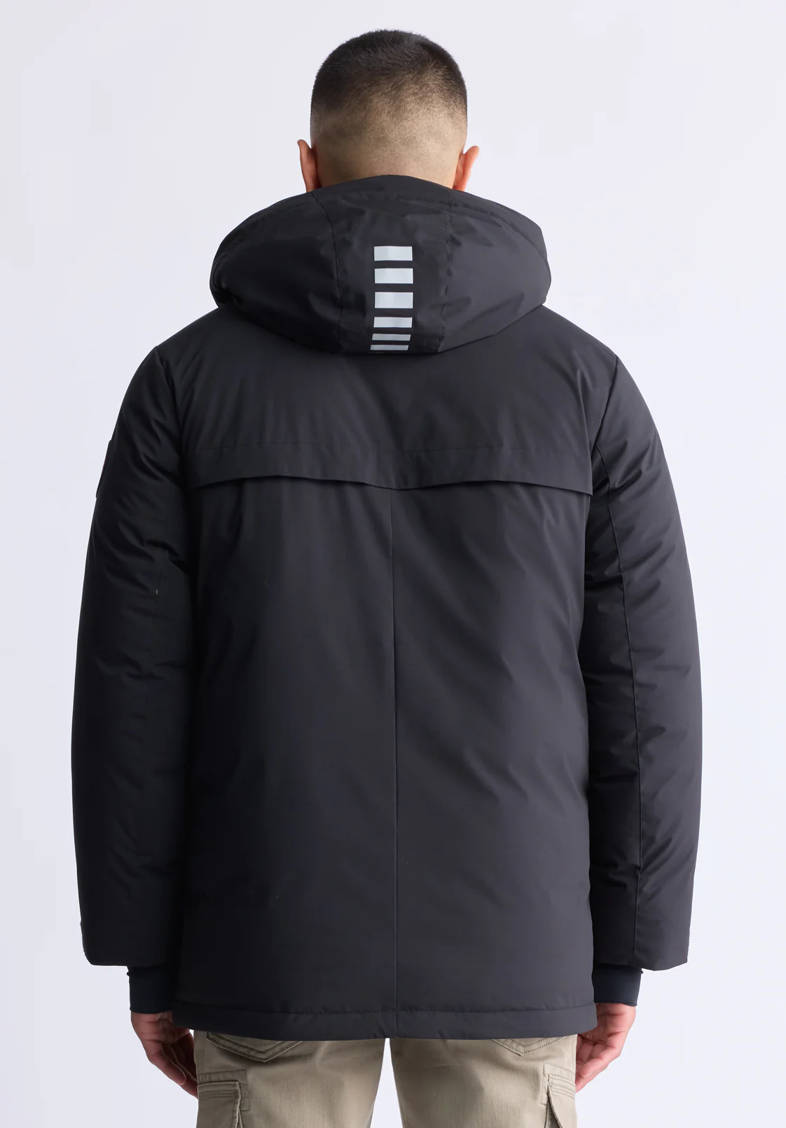 Gavin Men’s Mid-length Two-way Zip-up Classic Parka, Black - OBMFP001 - Image 5