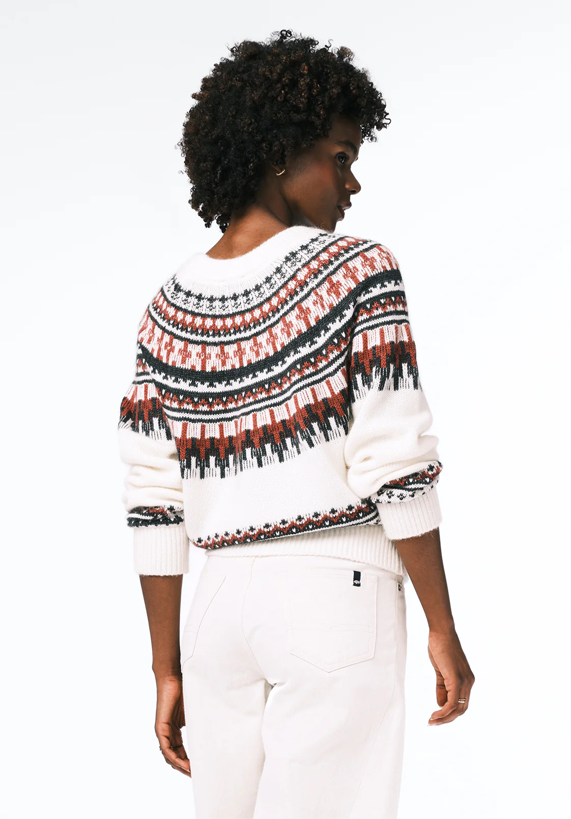 Glenda Women's Fair Isle Knit Crewneck Sweater, Ivory - SW0149 - Image 4